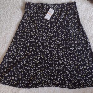 Bar III A Line Skirt Black with White and Yellow Flowers Size 12 NWT